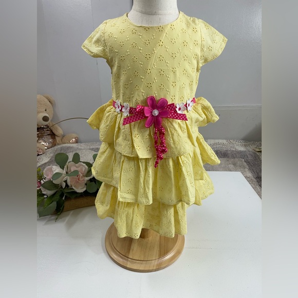 other Other - Good Lad Yellow Eyelet Dress with Pink Floral Accent